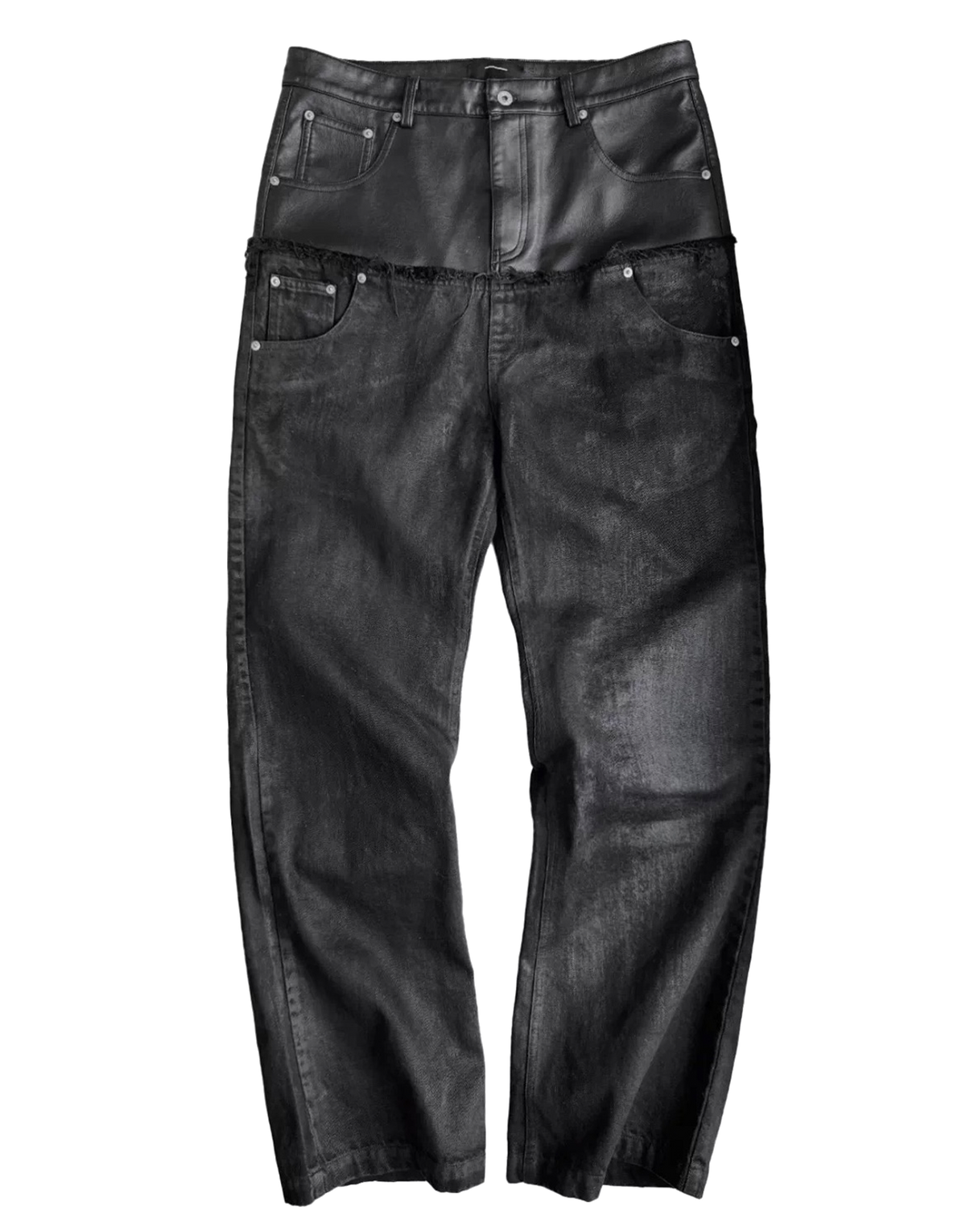 Double Waist Waxed Destroyed Jeans
