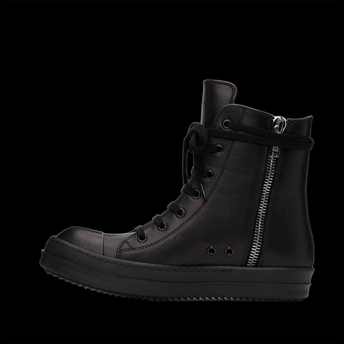 RICK OWENS BLACK LEATHER HIGH-TOP
