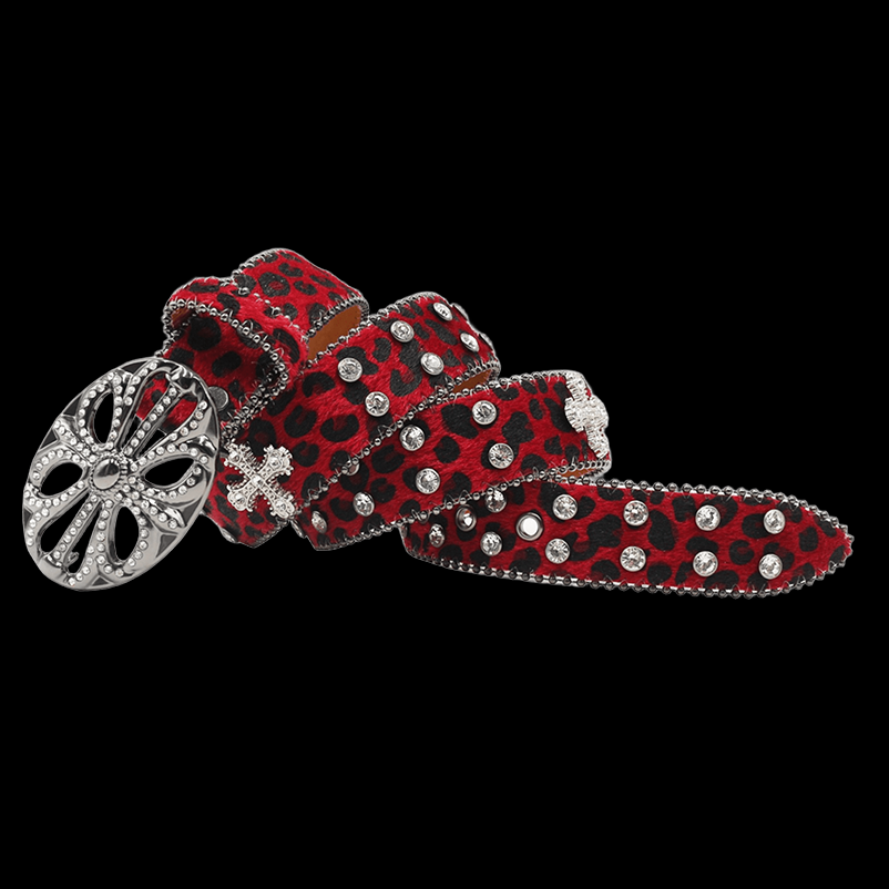Chrome heart middle cross Pavé Diamonds red
