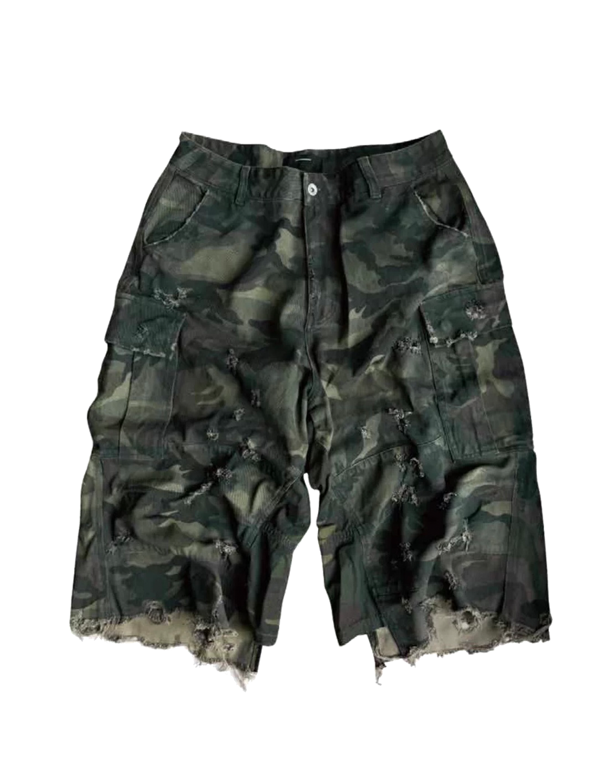 Enzyme Washed Camo Patchwork Shorts