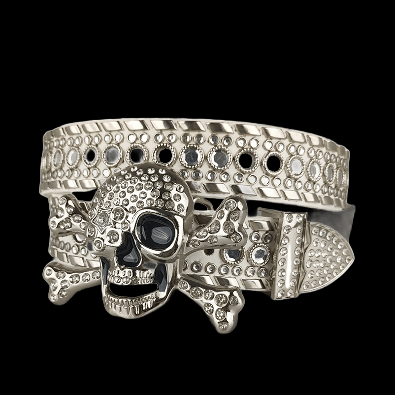 Skull buckle belt / White