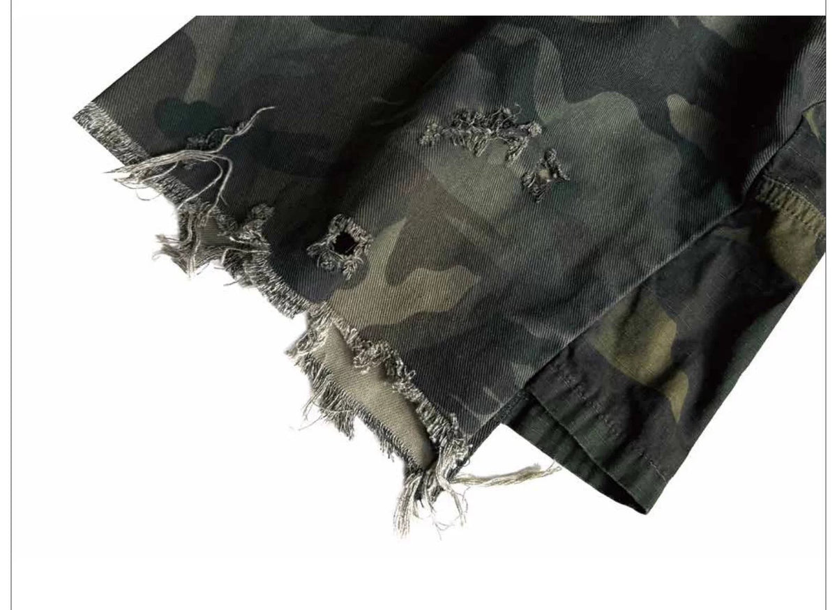 Enzyme Washed Camo Patchwork Shorts